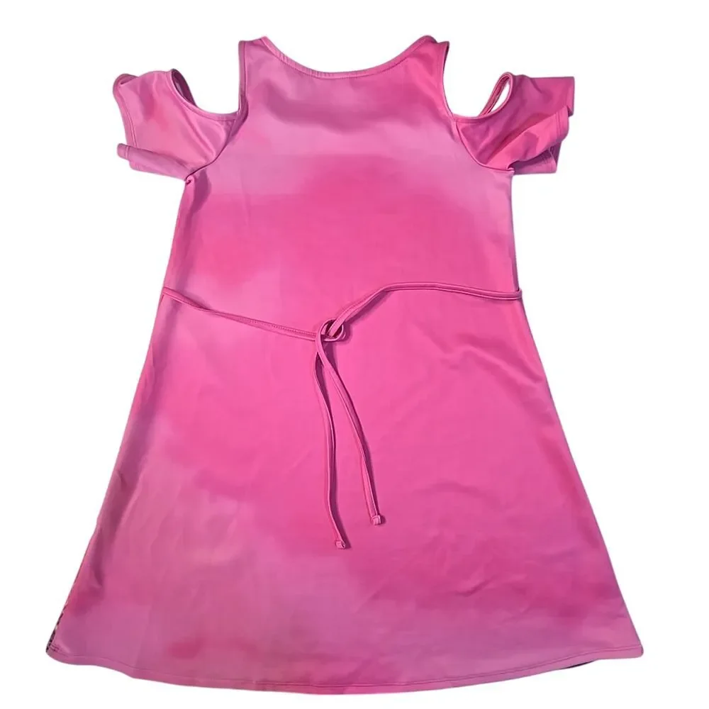 Justice Cold Shoulder Dress Kids 14/16 Pink Yorkie NYC‎ Skyline Ombre Puppy Core